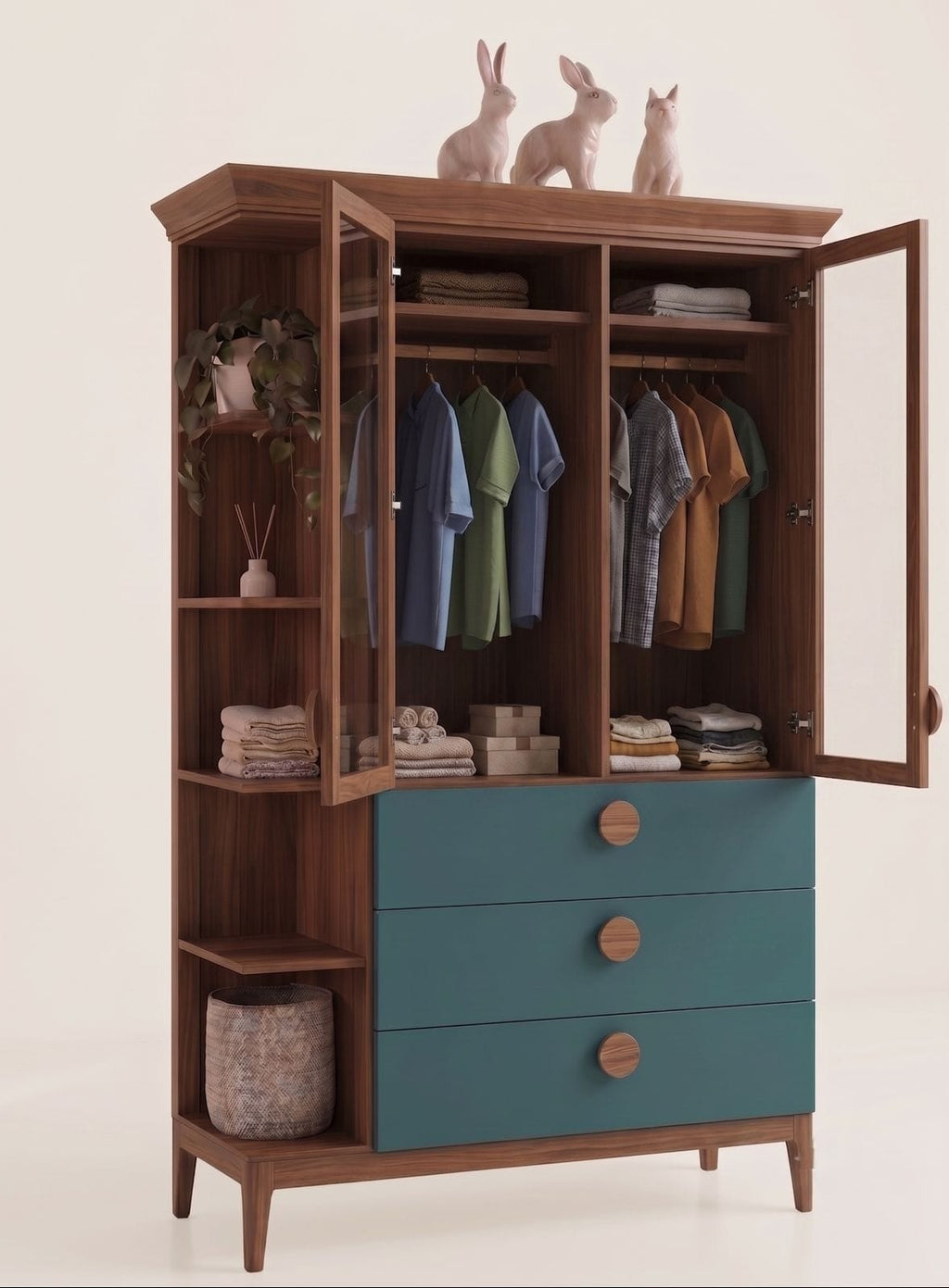Teal & Walnut Wardrobe