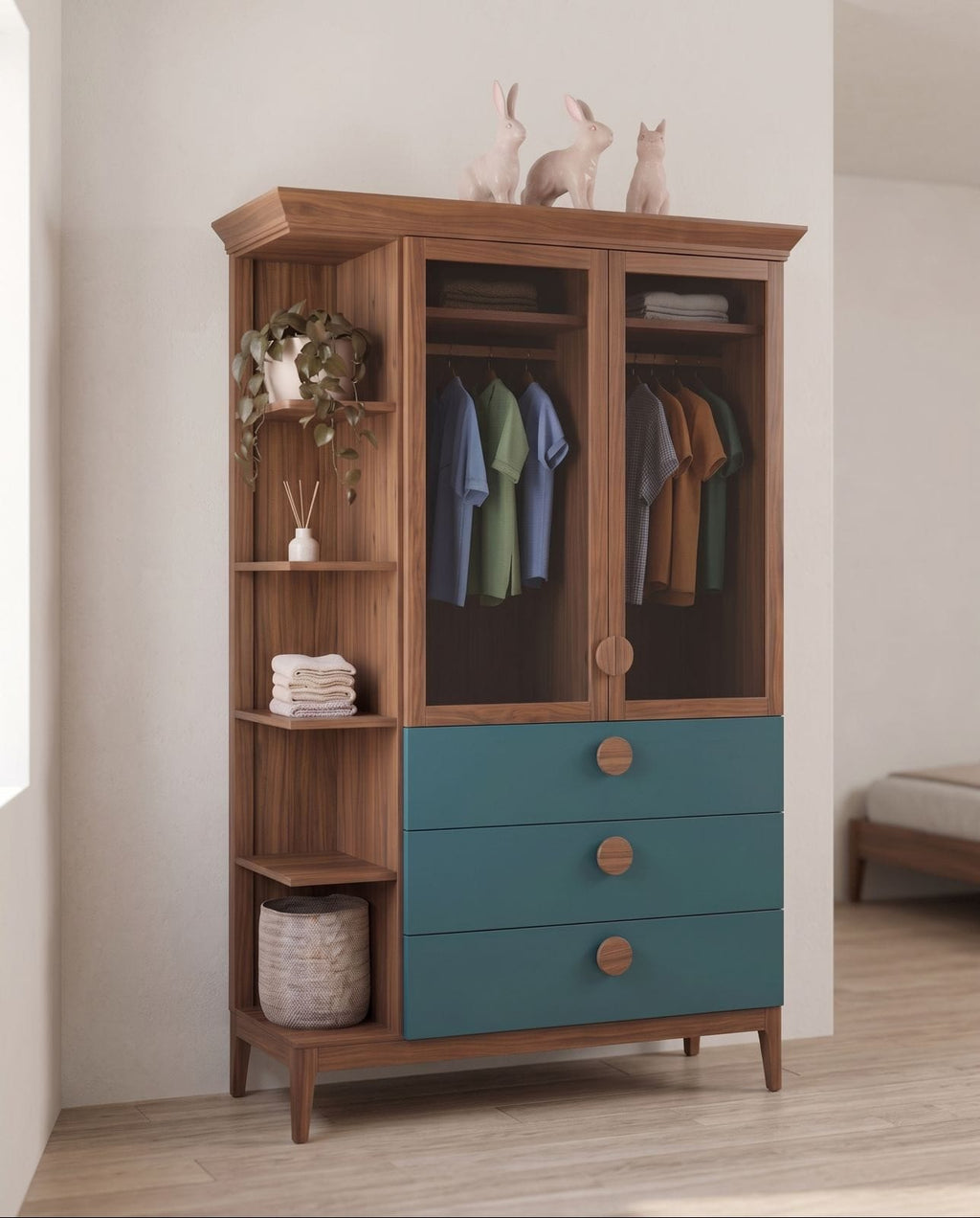 Teal & Walnut Wardrobe