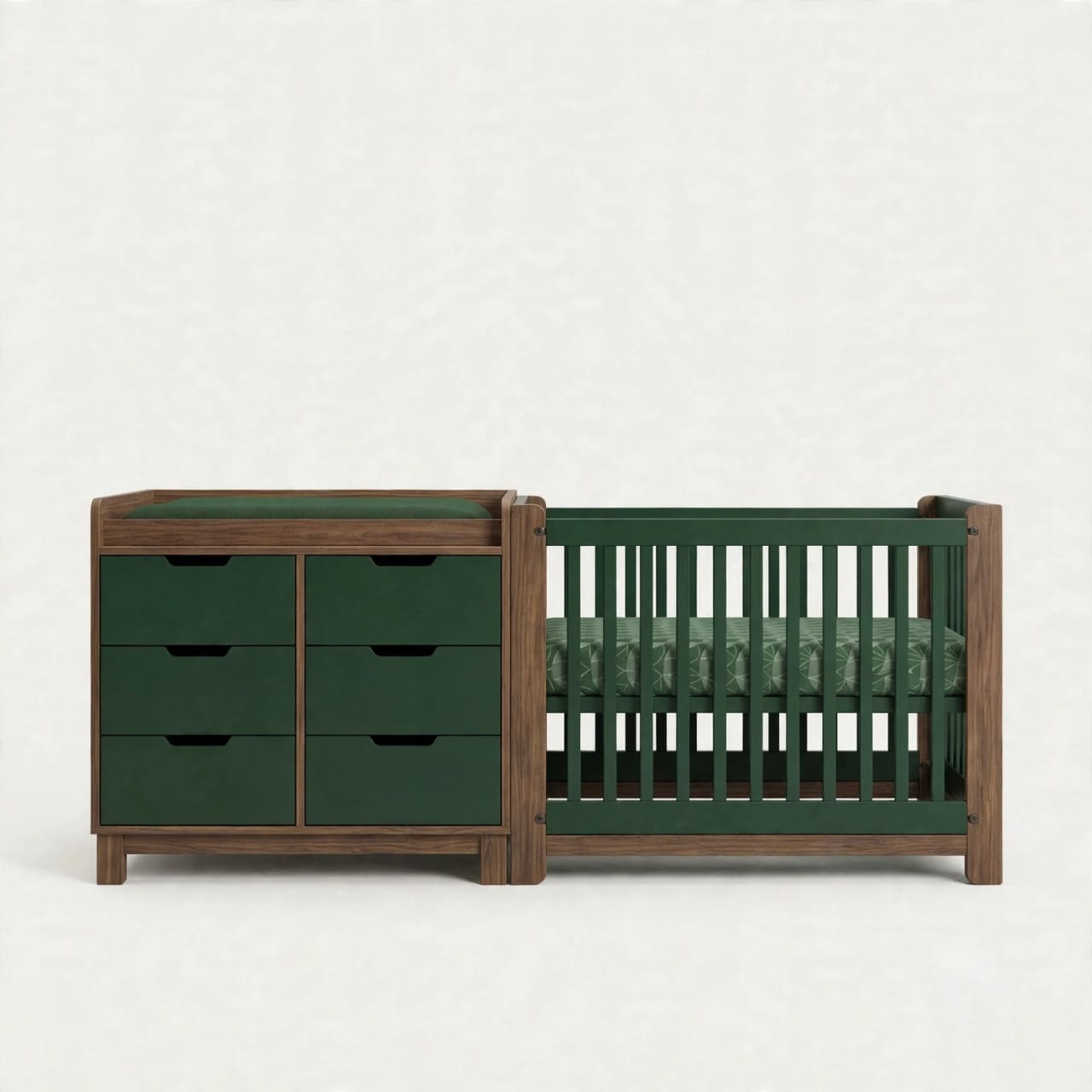 طقم حضانة - أخضر غامق (Dark Forest Green) وجوزي (Walnut)