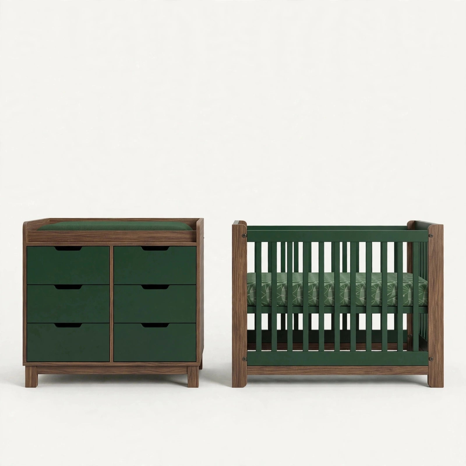 طقم حضانة - أخضر غامق (Dark Forest Green) وجوزي (Walnut)