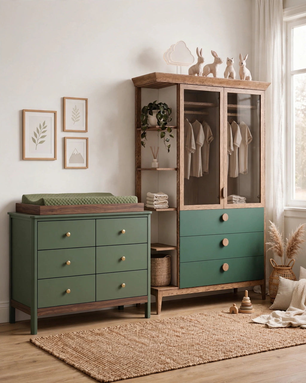Forest Green & Oak Wardrobe